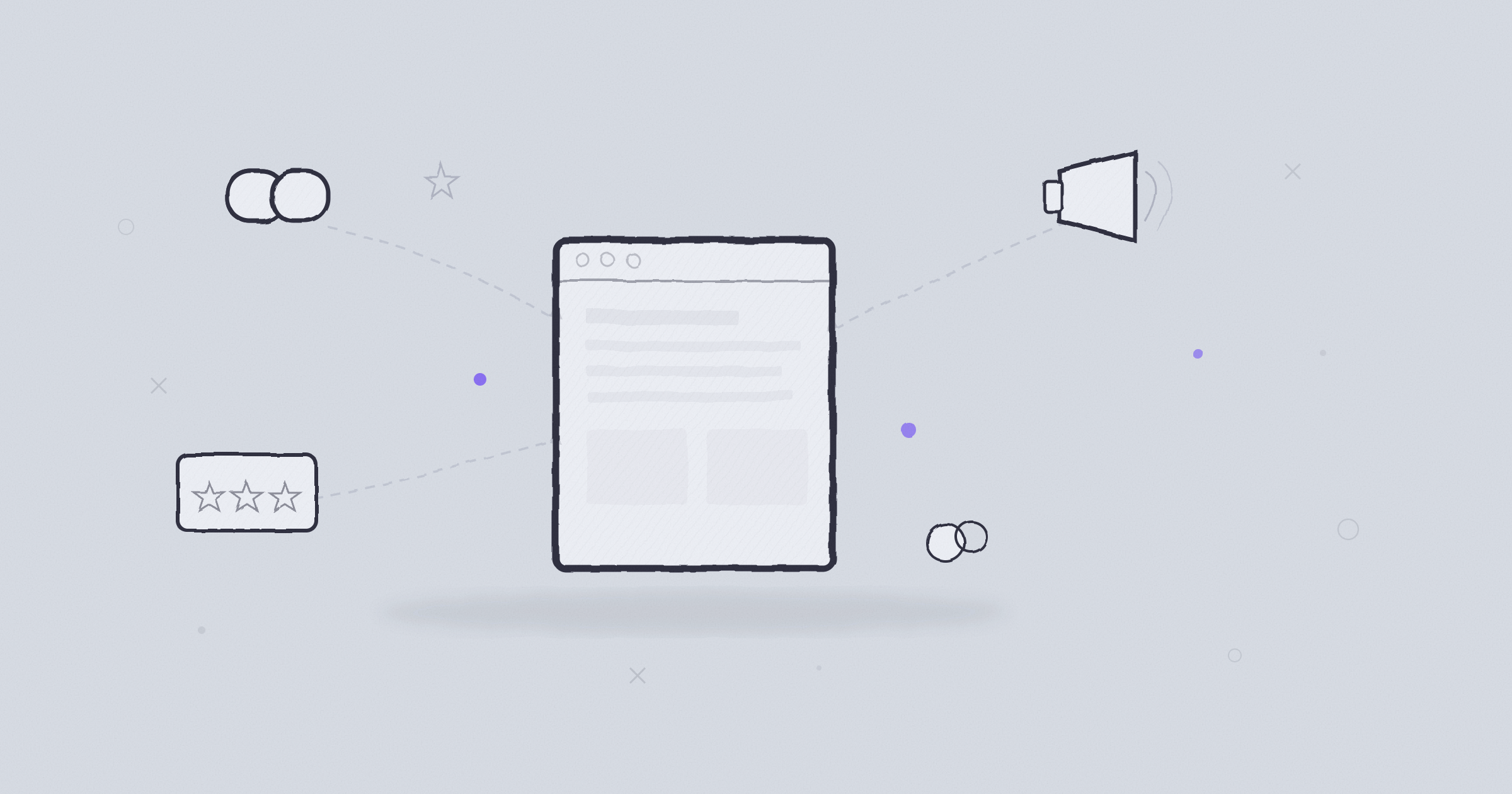 Monochrome hand-drawn editorial illustration of link connections between websites representing off-page SEO backlinks and authority signals